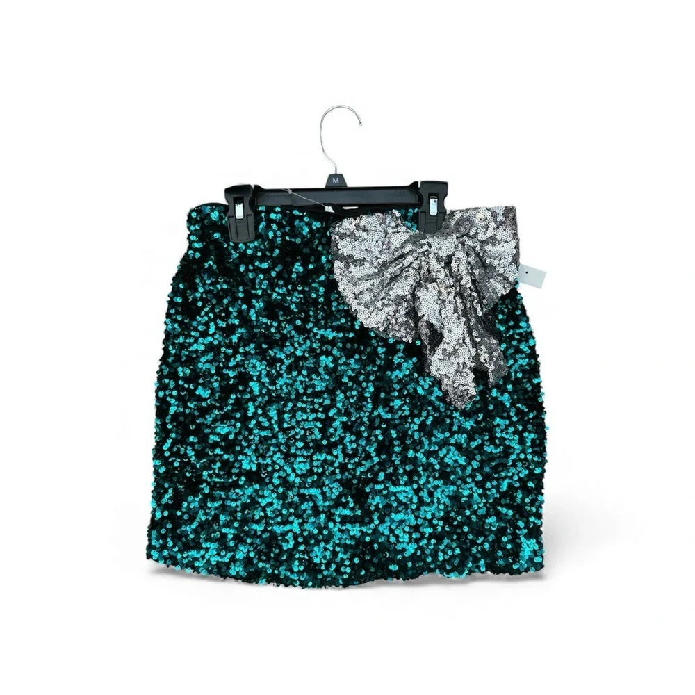 LOVE ON A HANGER Green & Silver Sequins Holiday 2 Pc Mini Cocktail Dress Medium - Picture 3 of 7